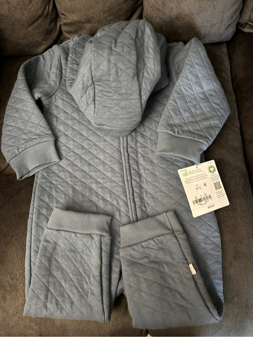 Target Quilted Hooded One-Piece Bodysuit in Slate Blue